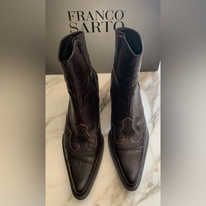 Franco Sarto Leather Western Cowgirl Ankle Booties